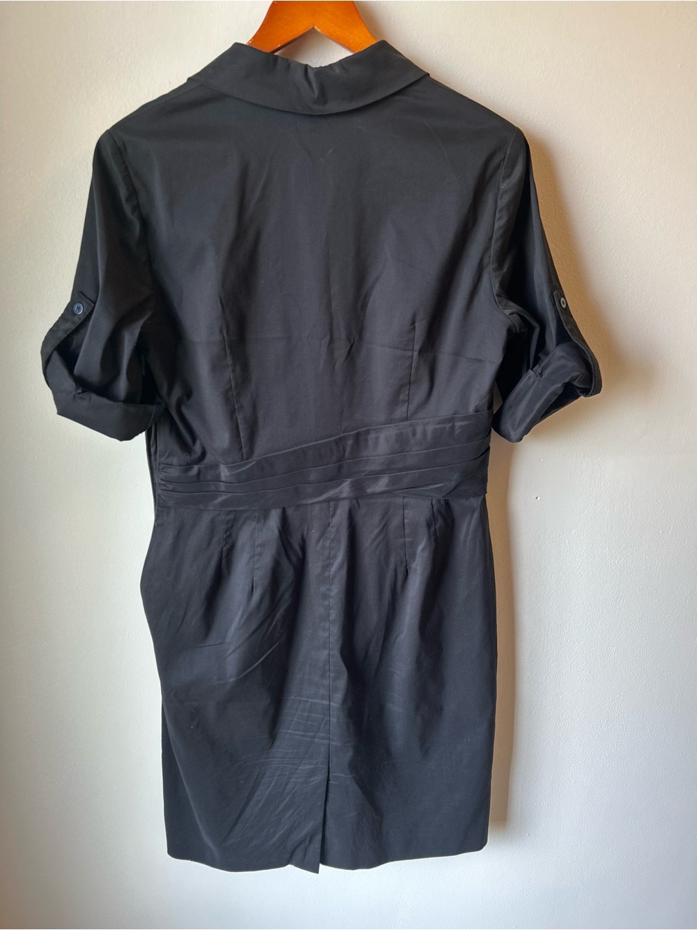 ANN TAYLOR Black Shirt Dress Size 10 Collared Faux Wrap Dress Career Chic - Picture 7 of 7